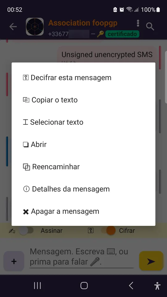 Um toque longo numa mensagem cifrada.